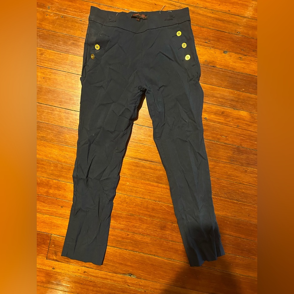 Navy Blue gold Button-Accent retro Pants